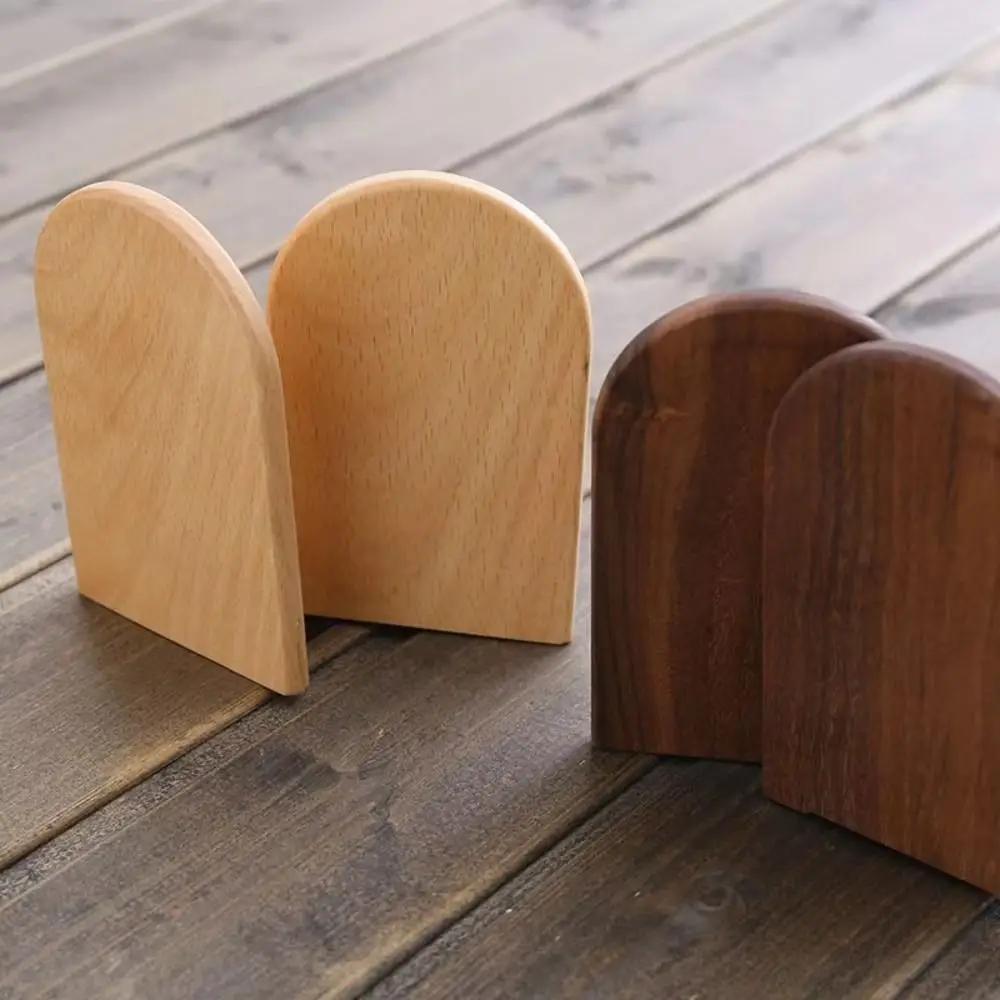 1Pc Retro Nature Wooden Bookends Non-slip Book Stand Thickened Desktop Bookshelf Students Books Book Support Rack Display Holder