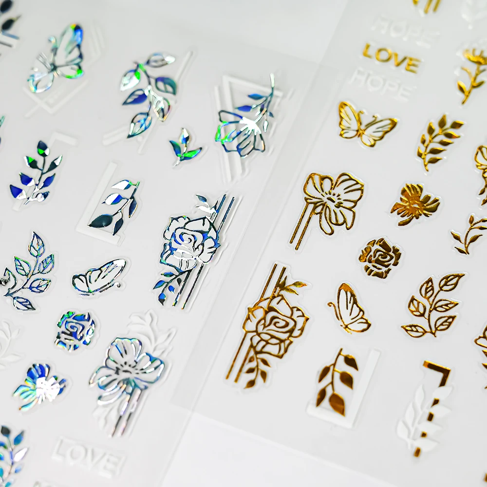 6pcs 3D Gold Sun/Moon/Star Bronzing Nail Art Sticker Laser Metal Star Moon Design 8*10cm Nail Art Decal Self-Adhesive Sliders#YZ