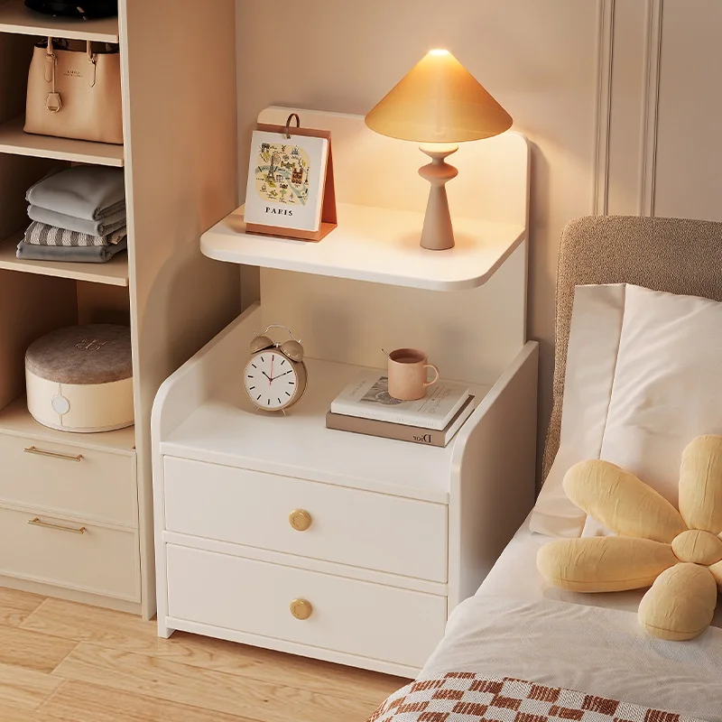 #Simple Stone Solid Wood Bedside Table for Home Use Small Minimalist Modern Nightstand with Storage