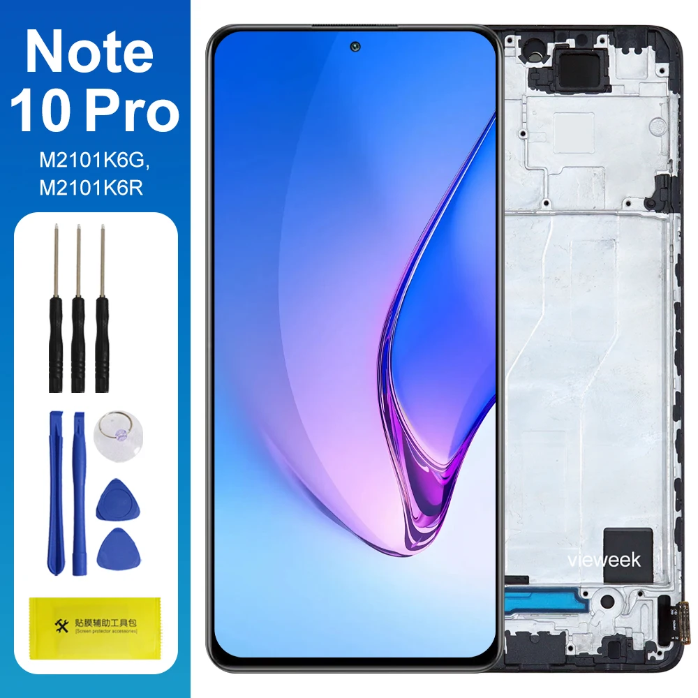 AMOLED-экран для Redmi Note 10 Pro M2101K6G M2101K6R ЖК-дисплей Цифровой сенсорный экран с рамкой для Redmi Note 10 Pro