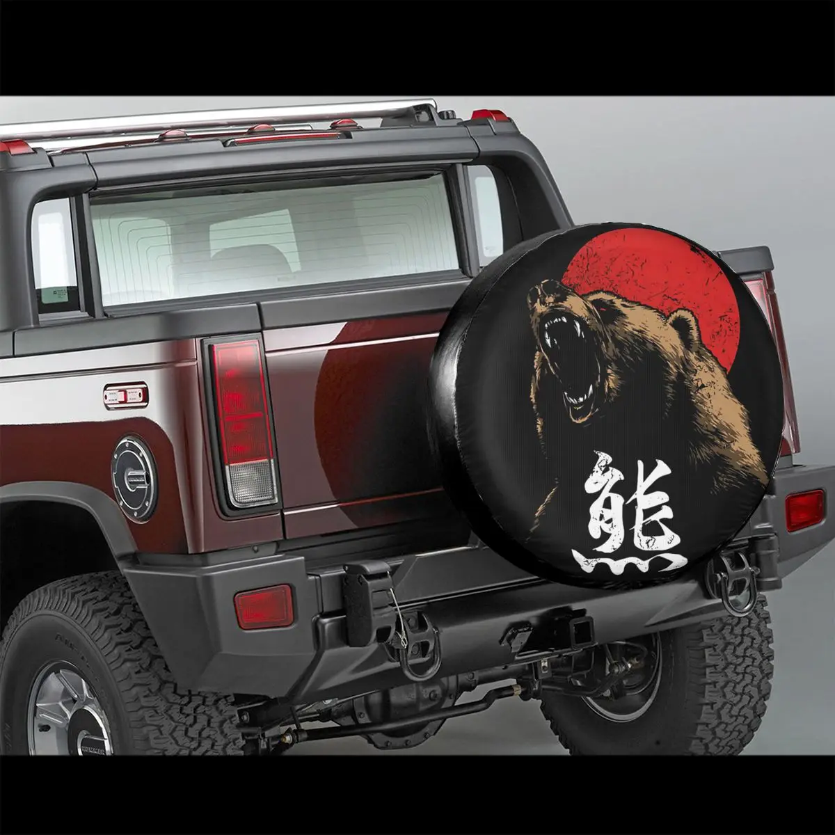 Angry Bear Japanese Kanji Spare Tire Cover for Jeep Mitsubishi Pajero Adventurous Dust-Proof Car Wheel Covers 14