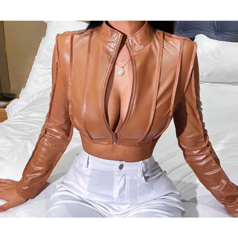 

European and American Trendy Short Jacket for Women in Autumn New Long-sleeved Ultra-short Zipper Leather Jacket Slim Fit