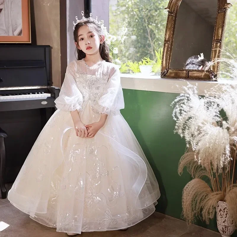 Vestido de noite infantil, Ano Novo Chinês, Saia Pengpeng, Garota grande, Menina de aniversário, Vestido de princesa, 2024