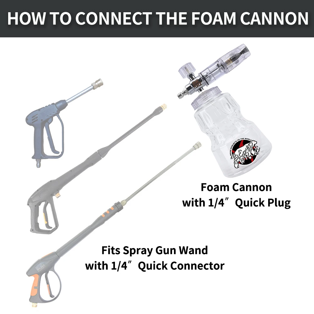 Pressure Washer Aluminum Foam Cannon Foam Generator Snow Foam Lance with 1/4” Quick Connector for Portland Husky Ryobi Greenwor