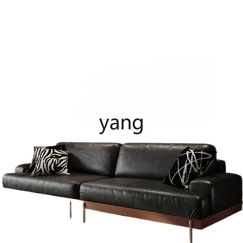 

Yjq Vintage Oil Wax Genuine Leather Mid-Ancient Style Black Sofa Small Apartment Solid Wood Leather Art Sofa