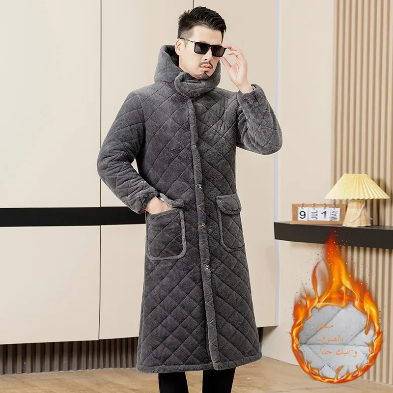 

Новая мужская теплая на подкладке Thiened Fce, модная домашняя одежда Jaet, удлиненное хлопковое пальто, верхняя одежда Thi