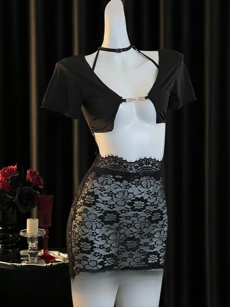 

Bold Ascetic Lace See-Through Halter Dress,Sexy Seductive Date Lingerie Women,Backless Mesh Nightgown,Romantic Bedroom Outfit