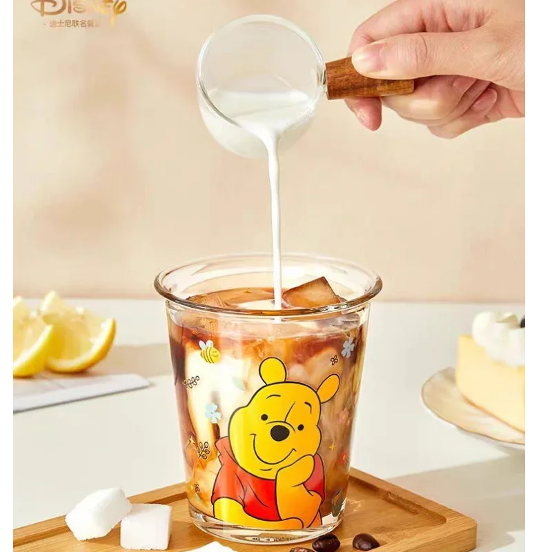 Disney-taza de agua de cristal multifuncional para el hogar, vaso creativo con patrón de dibujos animados, Winnie the Pooh, Lotso, Mickey, Minnie, Pato Donald, Daisy