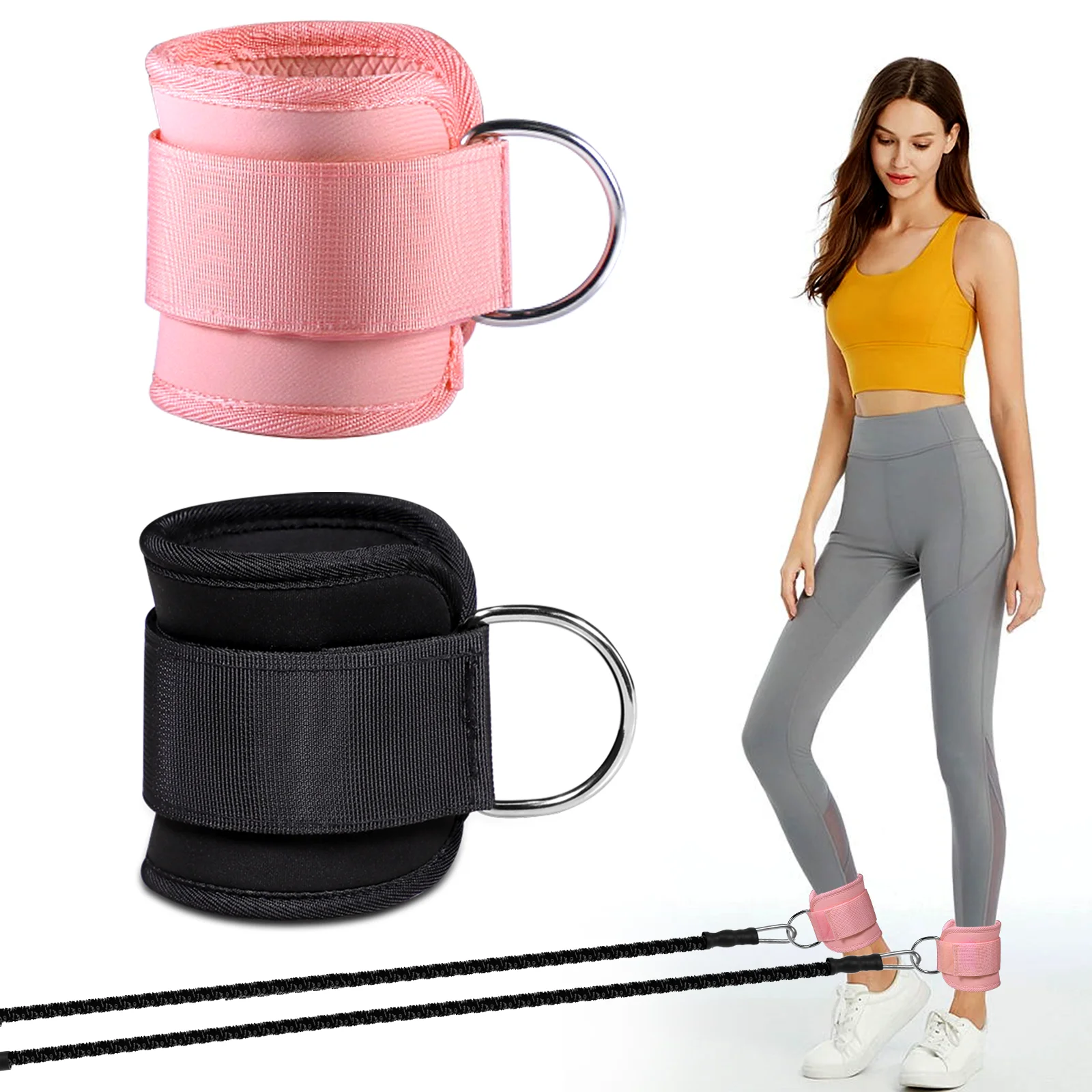

1PCS Comfortable Adjustable Padded Ankle Wrist Cuffs Neoprene Padded Straps D-Ring Glute Kickback For Glutes Exercises