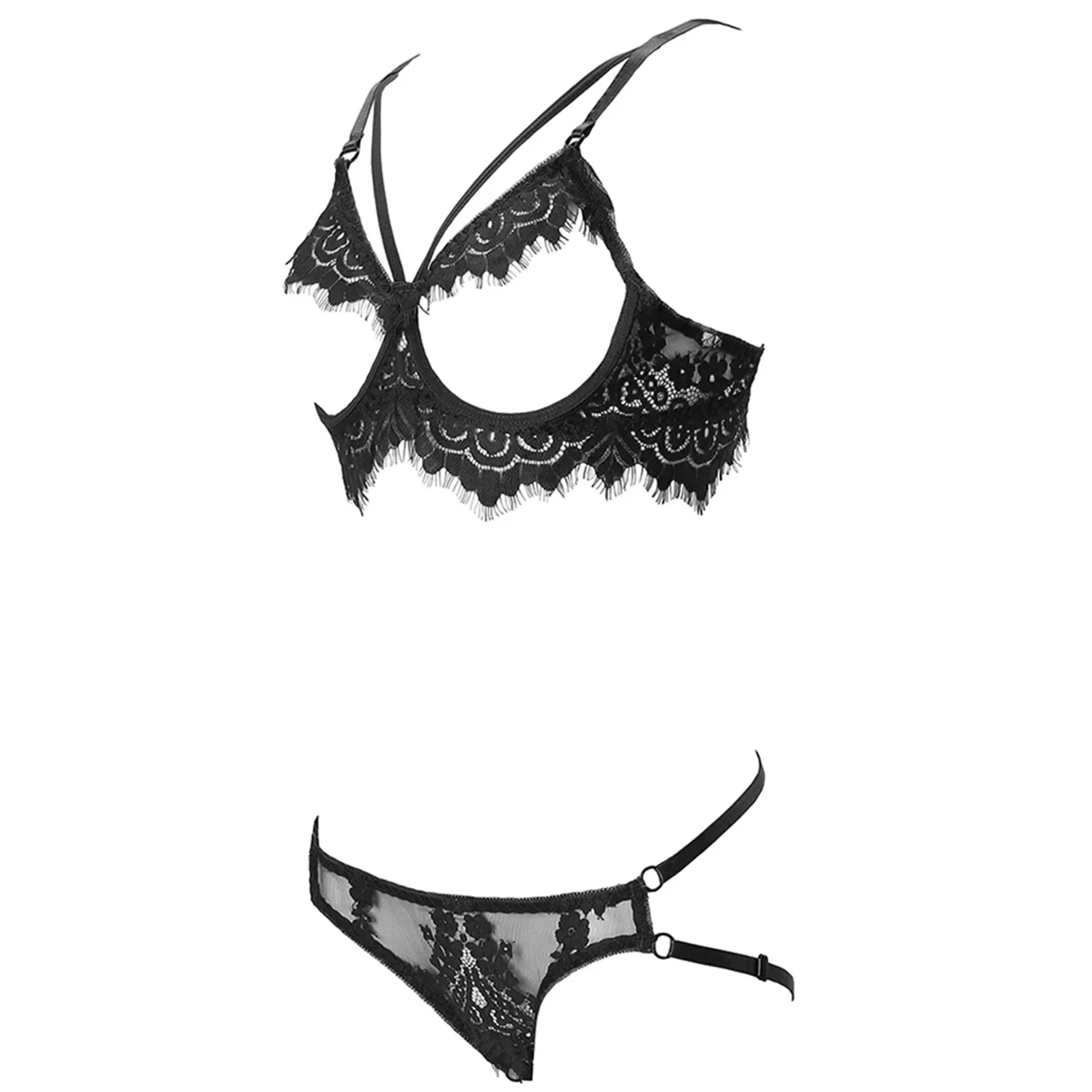 Set reggiseno e mutandine Sexy completamente aperti Set di biancheria porno senza cavallo per abbigliamento sessuale Set di body in pizzo di seduzione del seno erotico