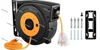 Telescopic extension cord reels, 45 feet/50 feet/65 feet in length, with illuminated 3-in-1 socket and 180-degree swivel stand