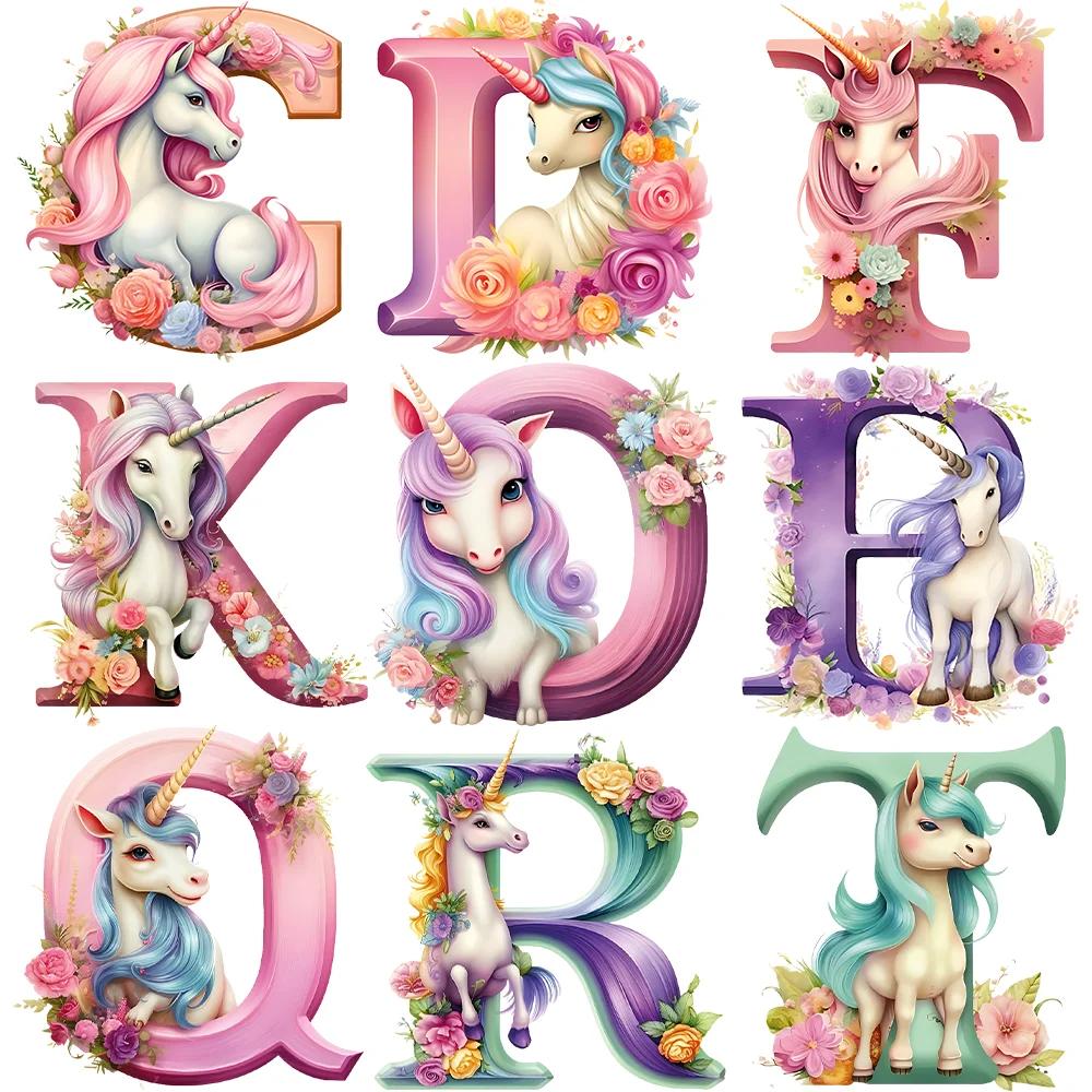 Cute Small Animal Unicorn Patch for Clothing Sticker for Children Girl Cute Unicorn Alphabet DIY Patches Shirt Heat Transfer