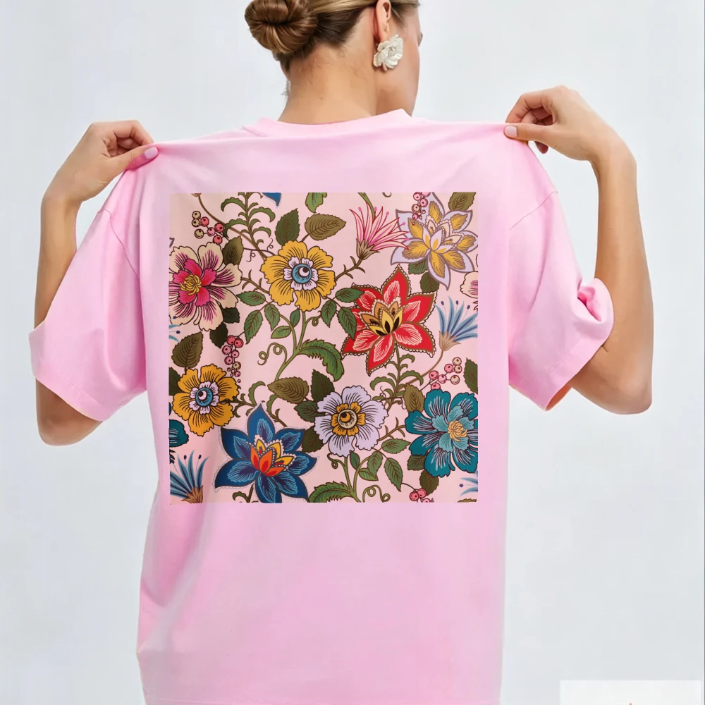 Vintage Floral T-shirt Colorful Flowers Short Sleeve Botanical Print Casual Streetwear Soft Cotton High Quality Cotton Tops Tee