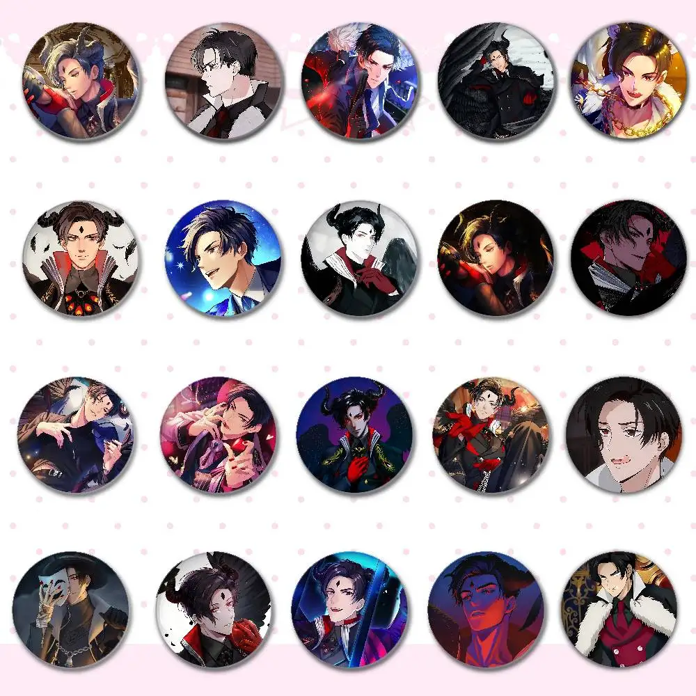 Cartoon O-Obey Me Lucifer Abzeichen Runde Brosche Niedlichen Cartoon Idol Cosplay Abzeichen DIY Rucksack Kleidung Schmuck Pins