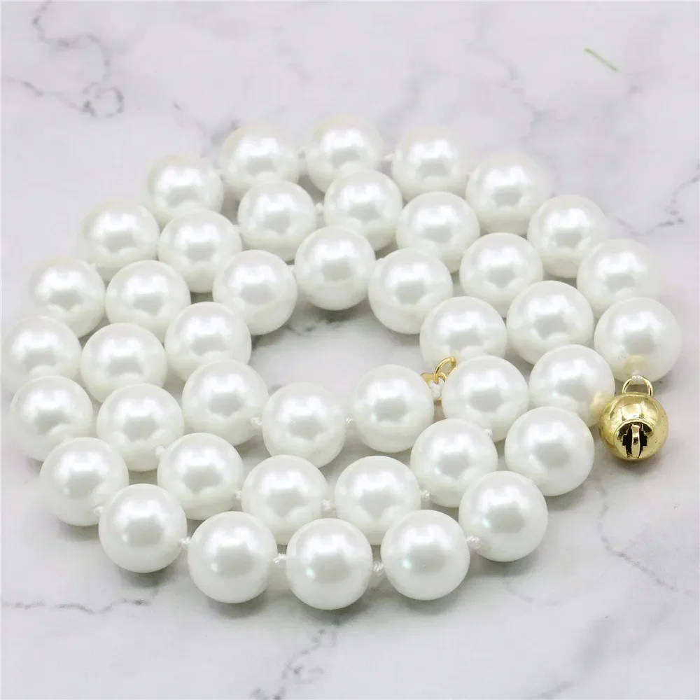 

wholesale and retail product beautiful 10MM White Pearl Shell Necklace Fashion Jewelry Making Design Christmas gift 18inch WJ336