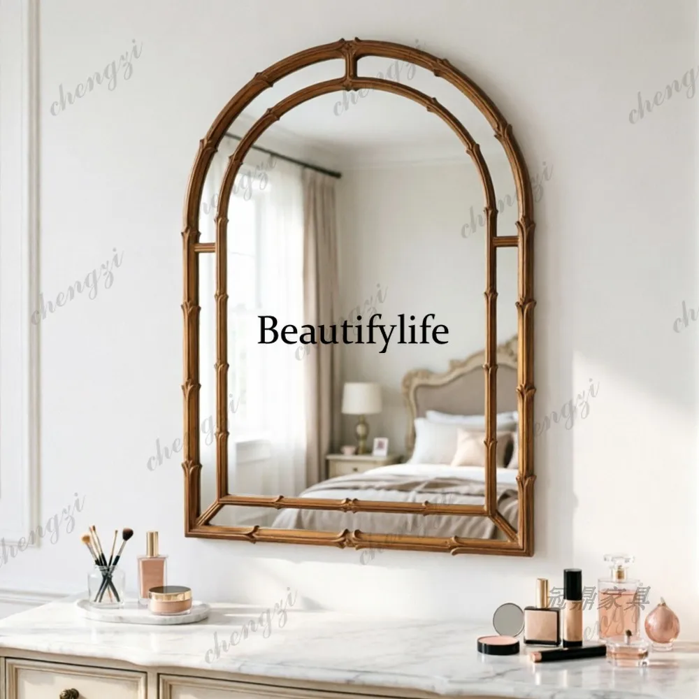 French retro style girl bedroom wall hanging makeup mirror antique style arched bathroom mirror European style