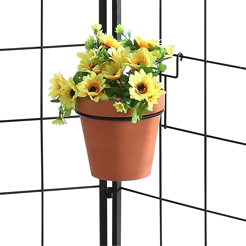 Black Metal Wire Hanging Flower Pot Stand, Suitable For Wire Lattice Wall, Set Of 6