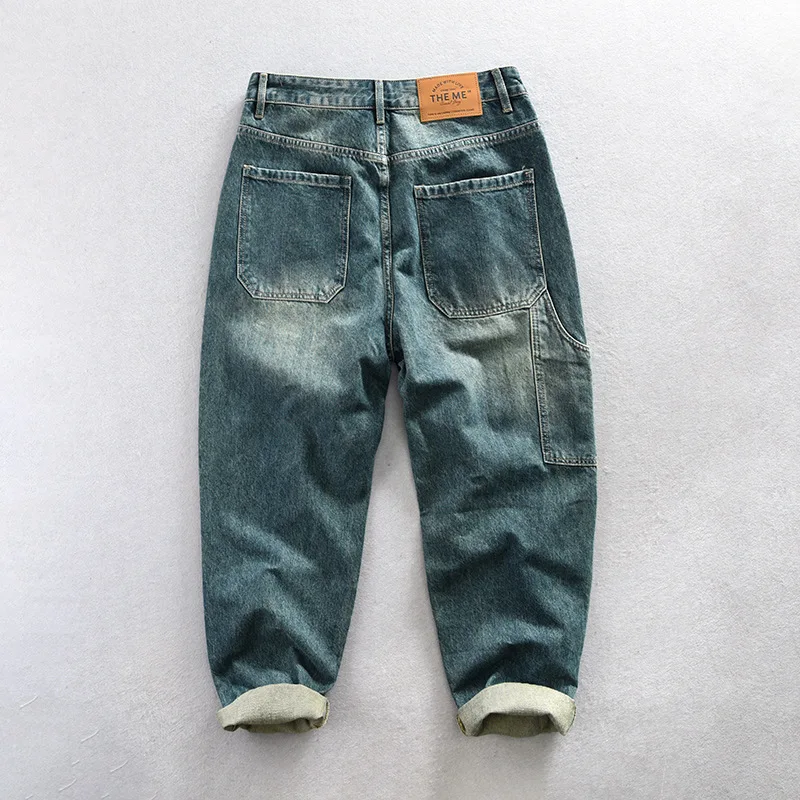 Spring Autumn New Retro Cargo Jeans Men Clothing Cotton Loose Casual Men Trousers AG7163