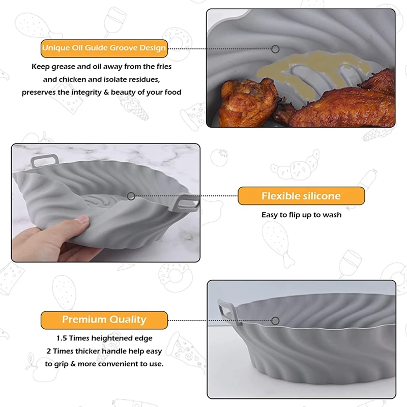 Air Fryer Silicone Pot, 8.5 Inch Reusable Non-Stick Air Fryer Silicone Liners Fits COSORI 3.6 To 6.8QT (X-Large, Grey)