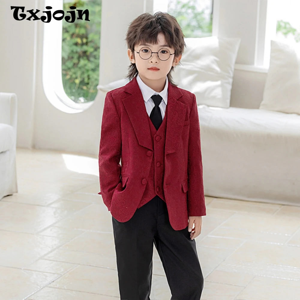 

Txjojn Jacquard Boys Slim Fit Suits 4 Pieces Wedding Birthday Party Wear,Notched Lapel Kids Suit Set Piano Performance Tuxedo