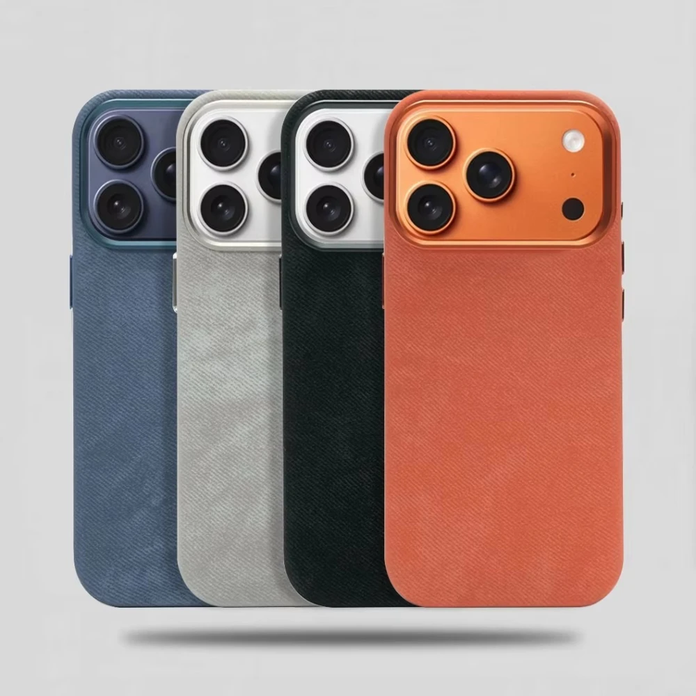 Luxus Faser Leder Stoßfest Fall Für iPhone 17 Pro Max 16 15 17 Air Für MagSafe Magnetische Drahtlose Lade Zurück Abdeckung flanell