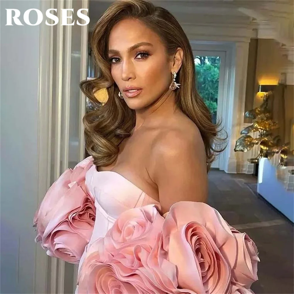 ROSES Pink Elegant Prom Dresses Sweetheart Mermaid Gown Off the Shoulder Flowers Party Dress for Woman robe de bal Customized image 3