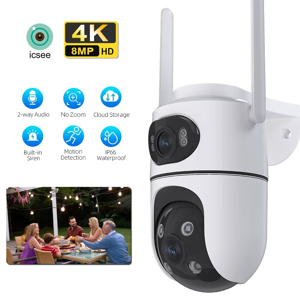 

ICSee 4K 8MP Wi-Fi камера PTZ двойной экран автоматическое отслеживание ночного видения CCTV камера наблюдения уличная 6MP IP-камера безопасности