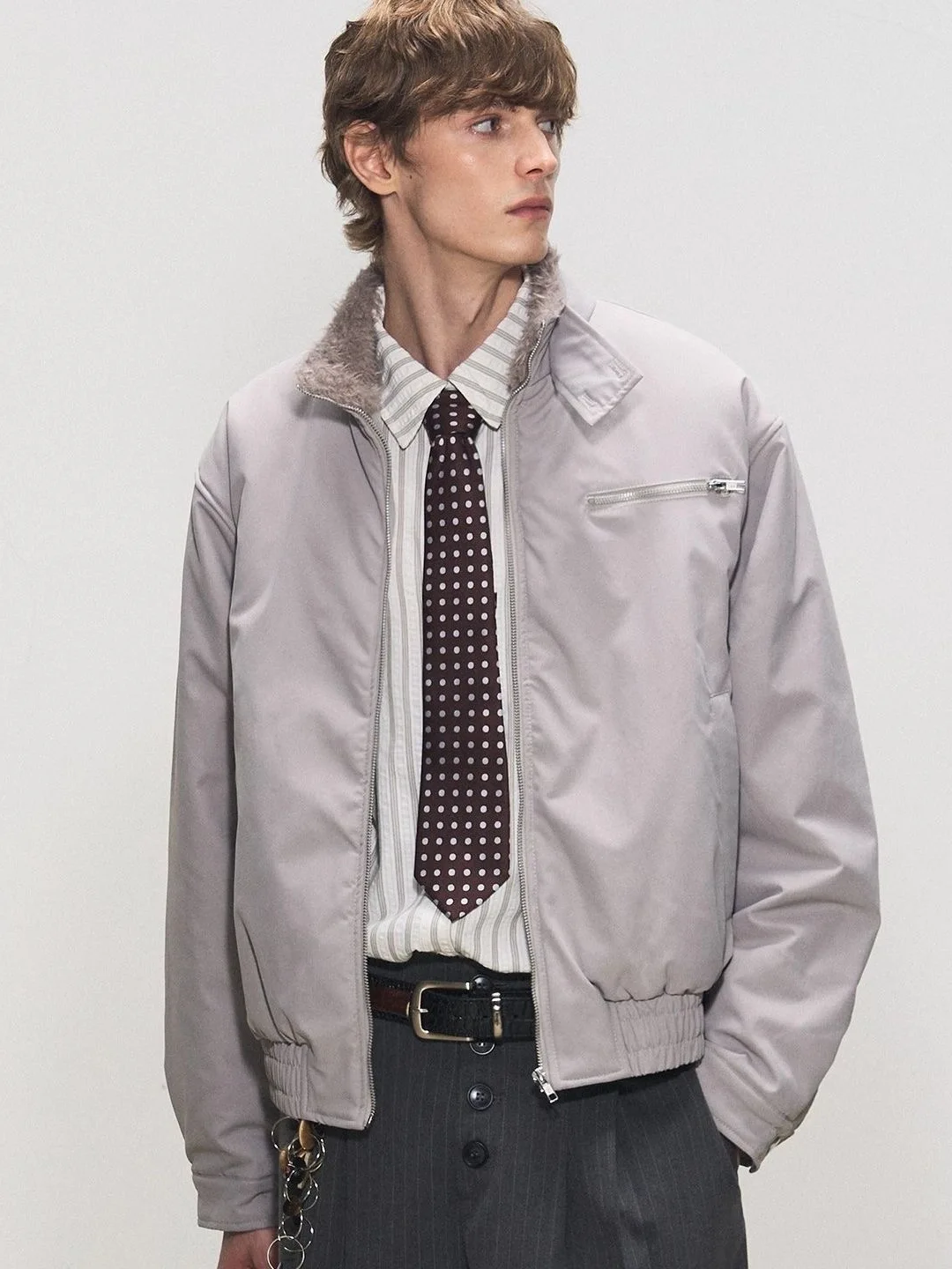 

Men's Thiened Winter Bomber Jaet with Fur Collar ort Cotton Coat Warm Youth Casual Loose Fit Ox Cloth Long Sve