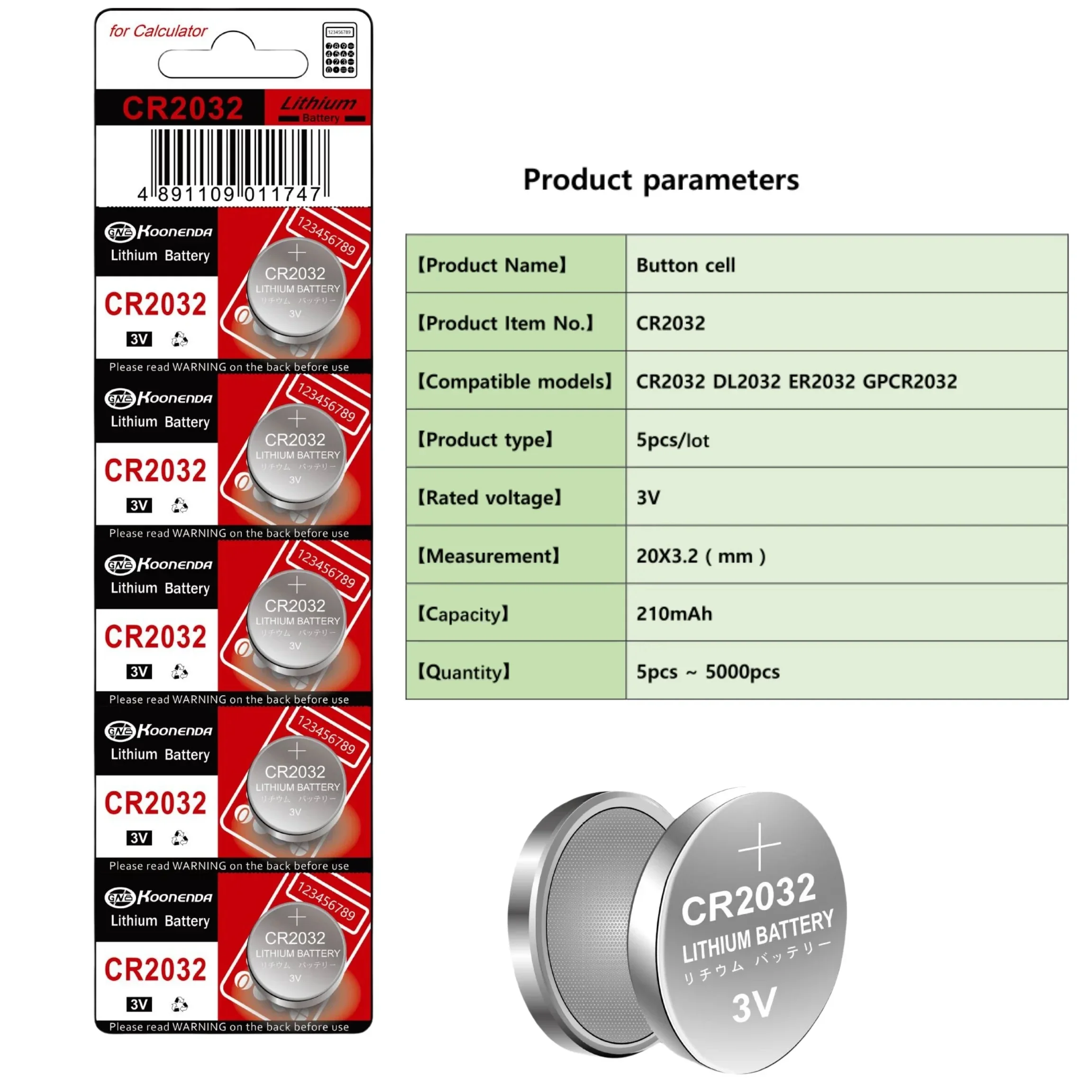 10-200PCS 210mAh CR2032 3V Lithium Battery For Watch, Toy, Calculator, Car Key, CR 2032 DL2032 ECR2032 Button Coin Cells