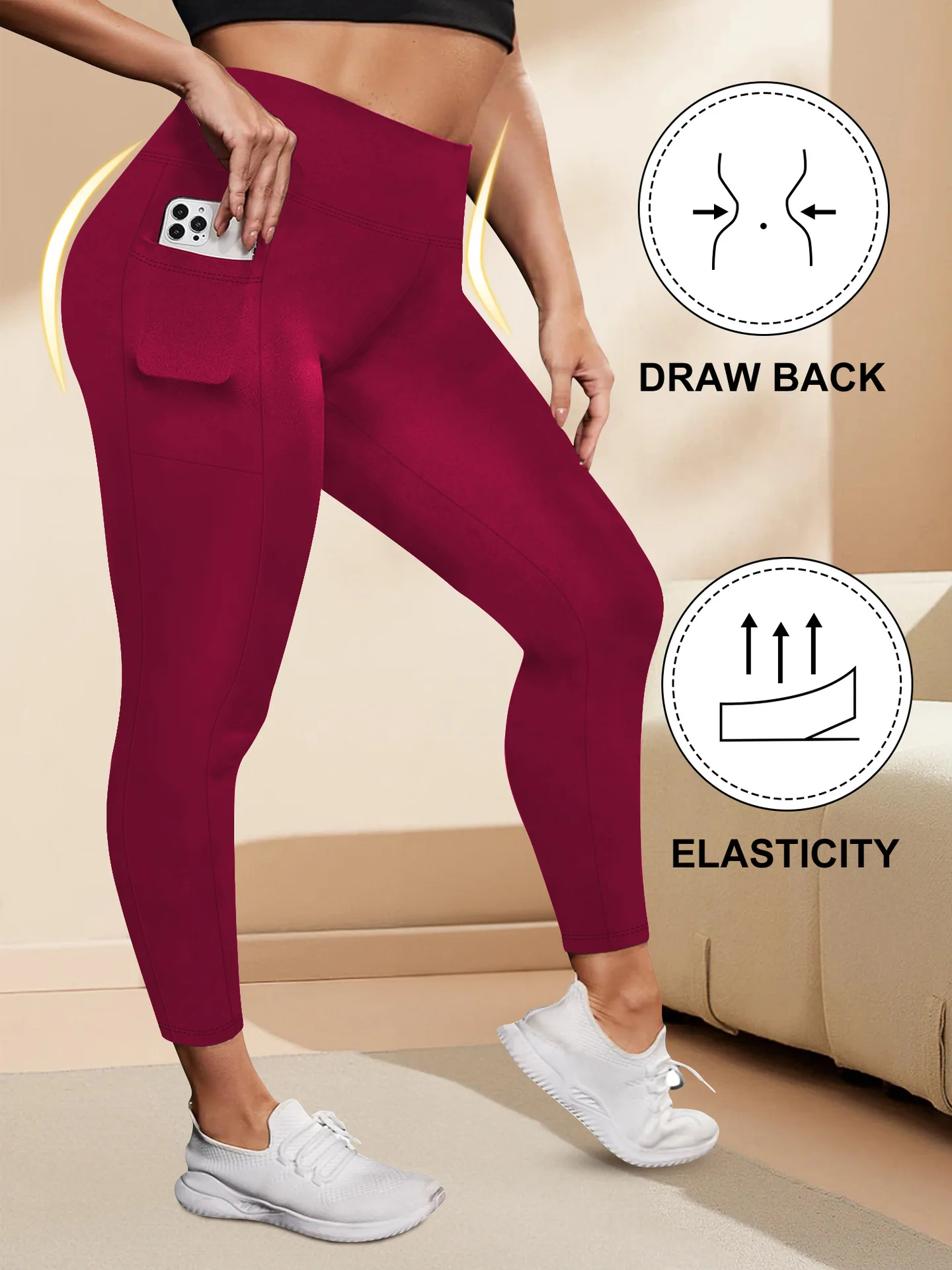 Damen-Yogahose mit hoher Taille, Übergröße, Po-Lifting-Workout-Leggings mit Taschen, elastische Activewear für Fitnessstudio und Laufen – Detail 11