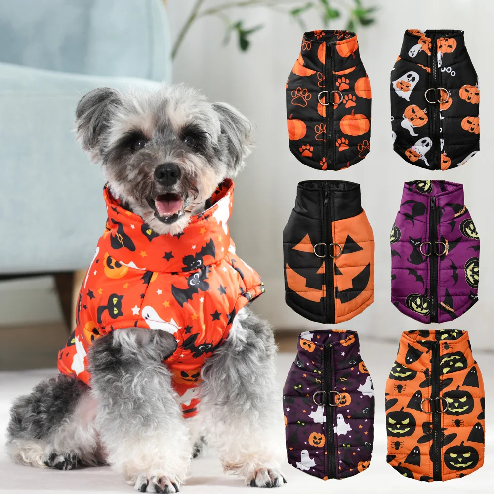 Halloween Party Pet Dog Clothes dla małych średnich psów Koty Jesień Zima Wodoodporna kurtka z nadrukiem szczeniąt Płaszcz Kostiumy sznaucera