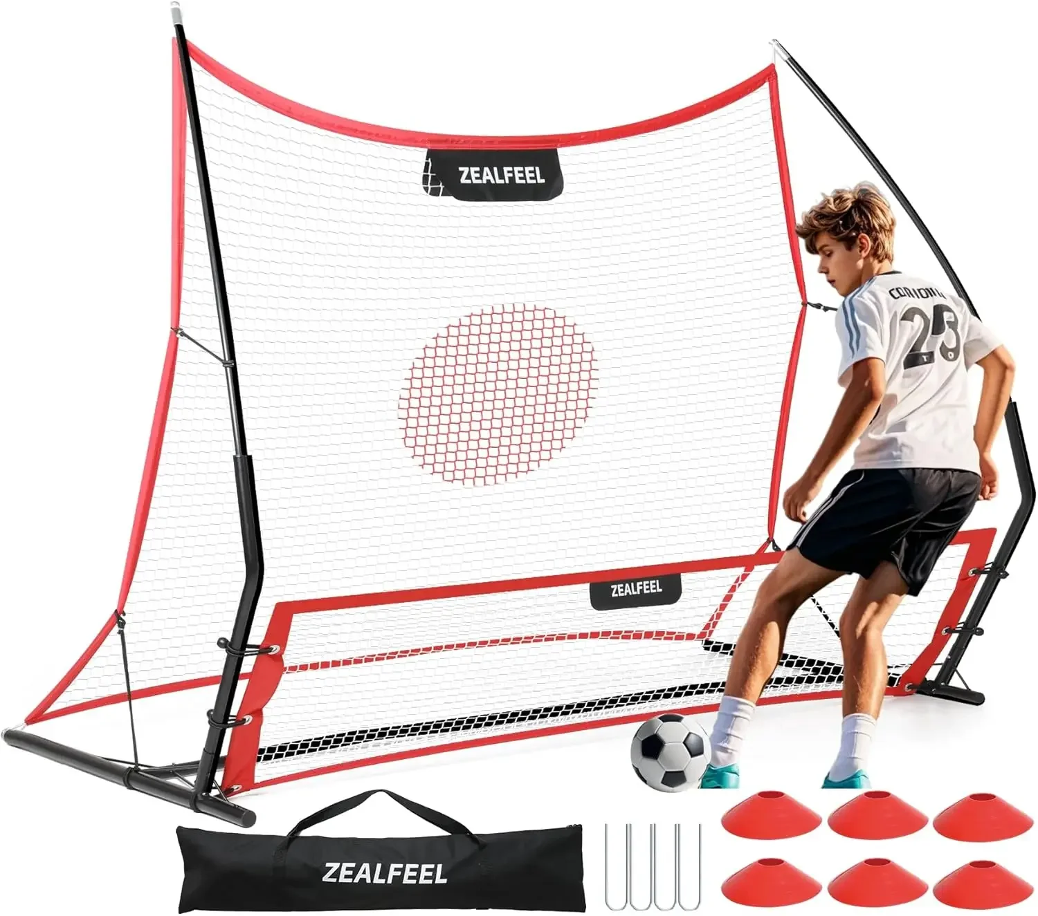 , 2-in-1 Soccer Rebound Net, 6'x4.7' Large Net & 6'x16in Small Net, Soccer Bounce Back Net Practice for Team Vol