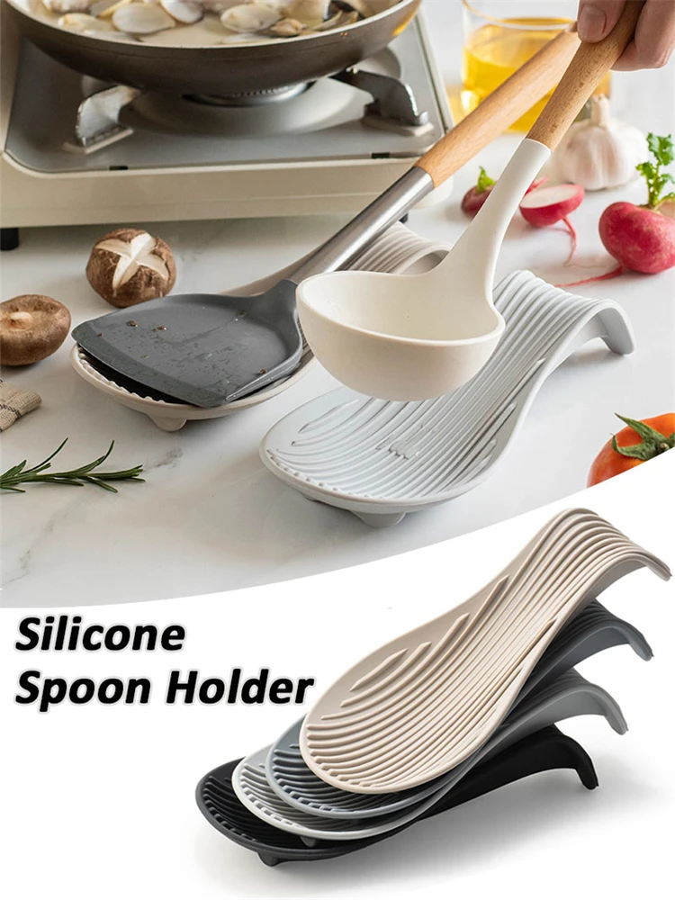 

1 Pcs Silicone Spoon Holder Rest Pad Kitchen Utensils Spatula Heat Resistant Placemat Tray Insulation Mats Kitchen Tools