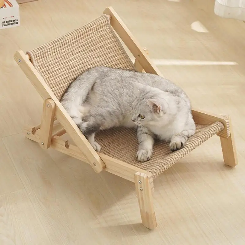 Cat Rocking Chair Cat Elevated Bed Adjustable Pet Lounger Hammock Chair Pet Sisal Bed Puppy Sleeping Nest House For All Seasons