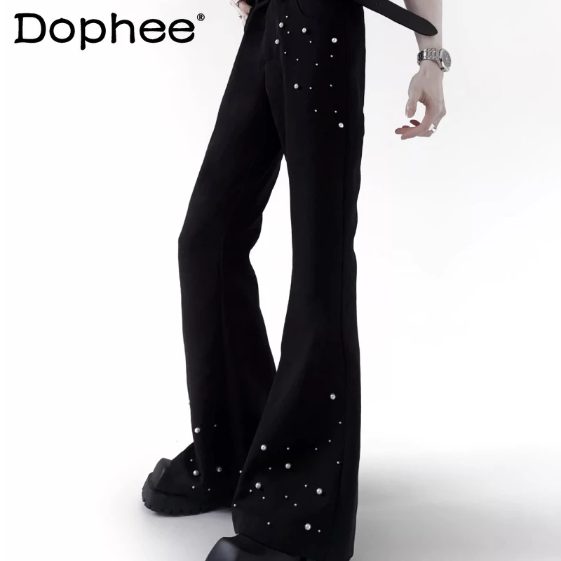 

Fashion Handmade Pearl Design Micro-flared Pants 2026 Men's Spring Summer New High-end Trendy Trousers Stylish Handsome Trousers