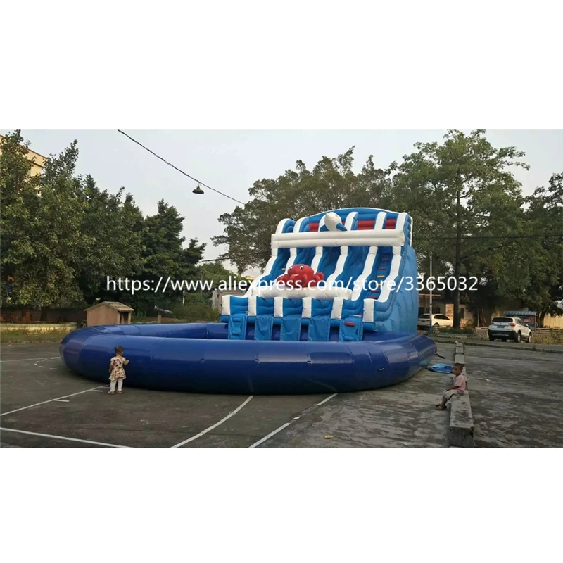 Commercial Giant Inflatable Water Slide With Pool For Kids And Adults