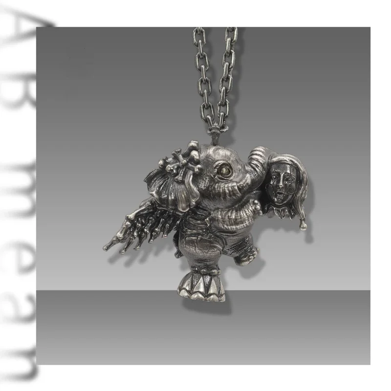 High Quality New Design Circus 925 Silver Elephant with Necklace Can Be Used As A Brooch  Electric Black Craftsmanship Texture