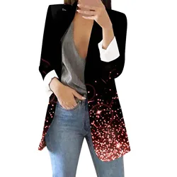 Women's Blazer Jacket Sequin Gradient Printed Office Cardigan Formal Suit Long Sleeve Lapels Business Jacket Ladies Coat Tops