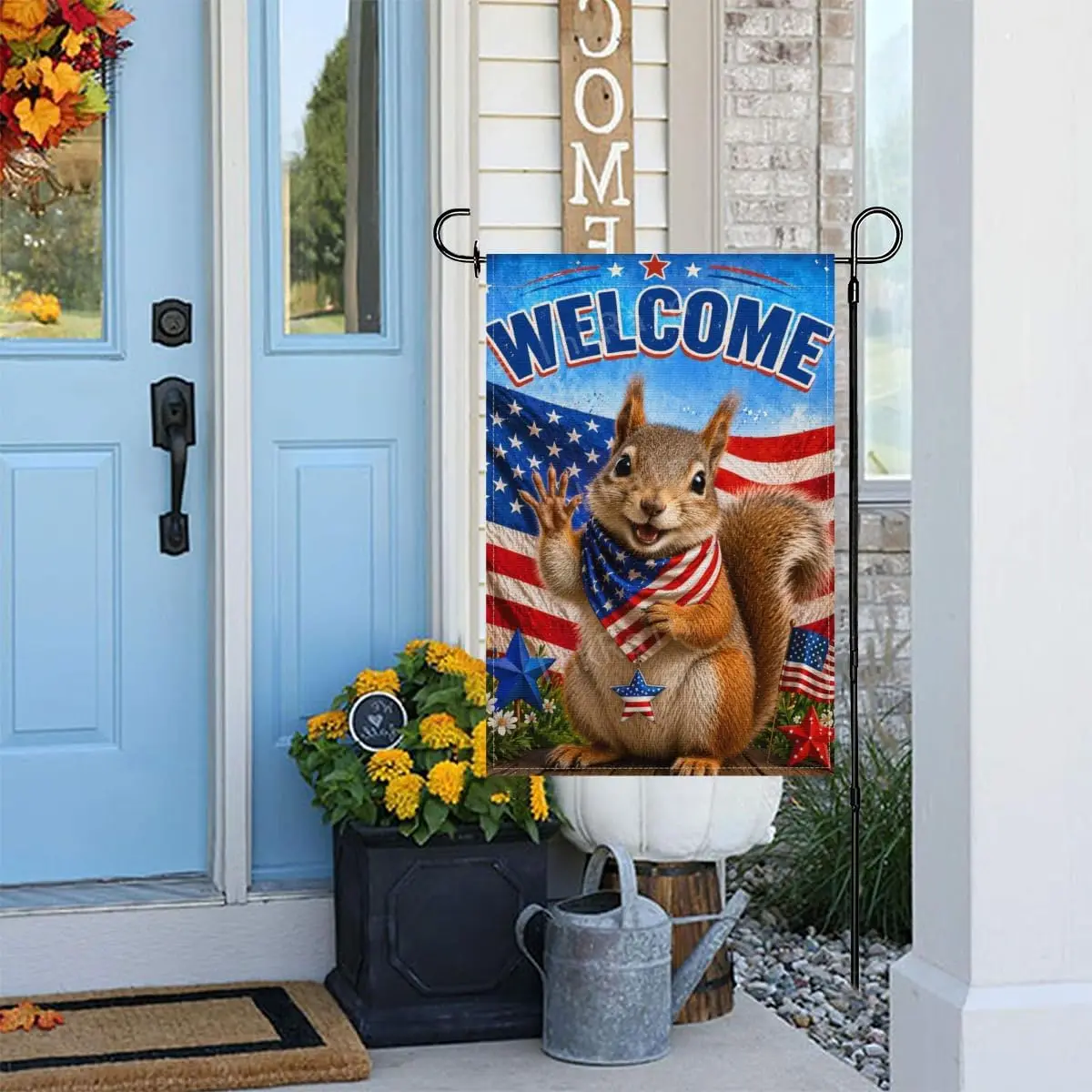InkRain Squirrel Garden Flag 12x18 Inch, “Welcome” Patriotic USA Banner, American Animal Yard Decor for Memorial Day, 4th of AAM