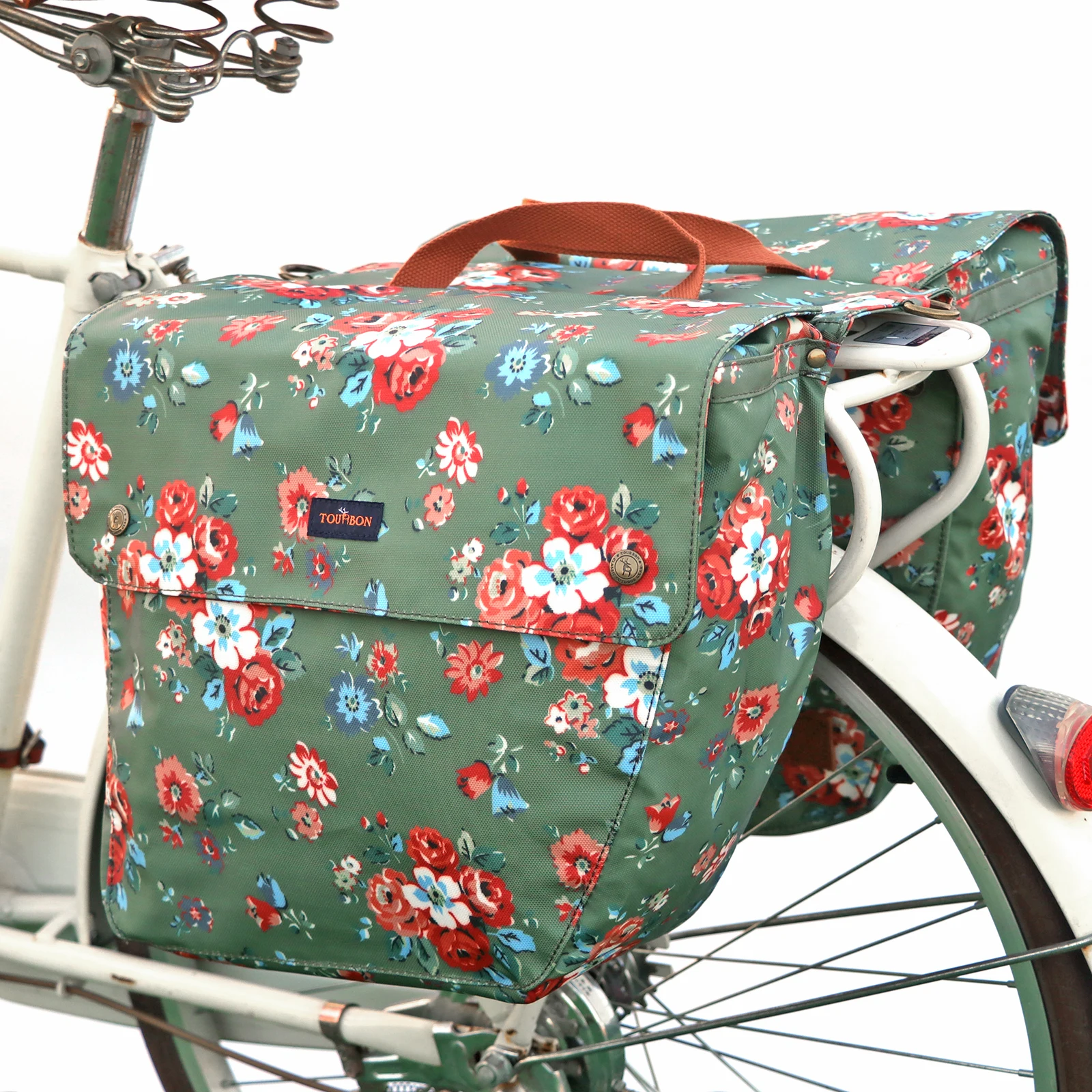 Tourbon Vintage Bicycle Twins Panniers Cycling Rear Rack Trunk Bike Luggage Storage Back Seat Bags 23L Waterproof Wax Canvas