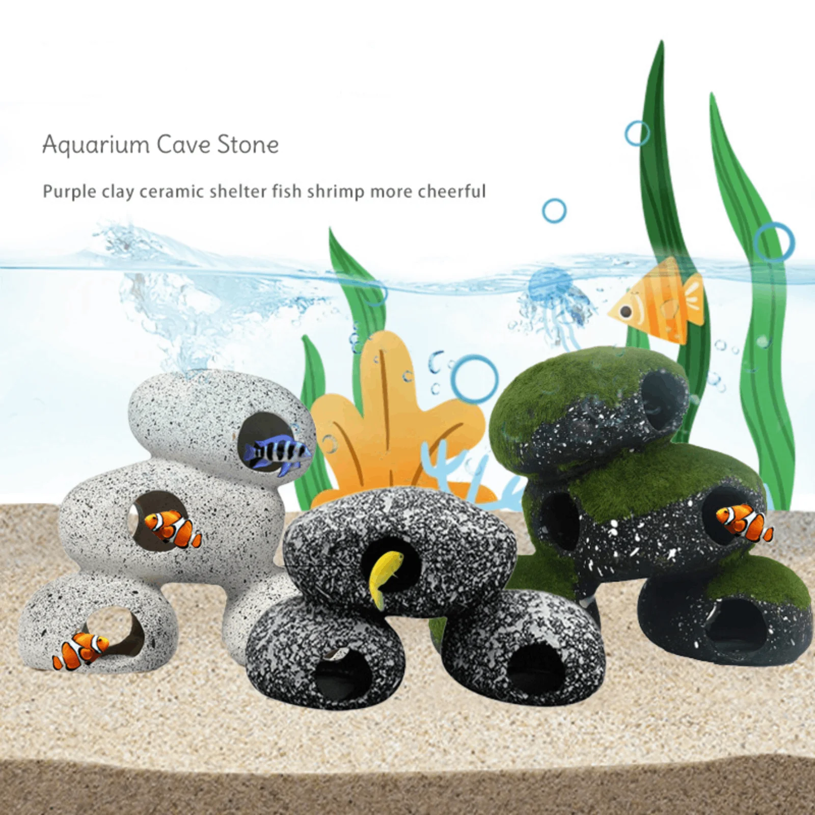 Cueva de reptiles para acuario, cueva de piedra para acuario, cueva de roca, pecera, camarones, ocultar, decoración de cría, piedras, decoración de tanque