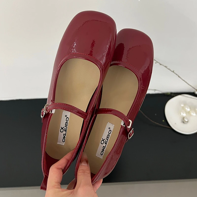 Mary Janes New In Ladies Flats Red Shoes Fashion Round Toe Shallow Luxury Women Dance Lolita Shoes Female Buckle Strap Footwear