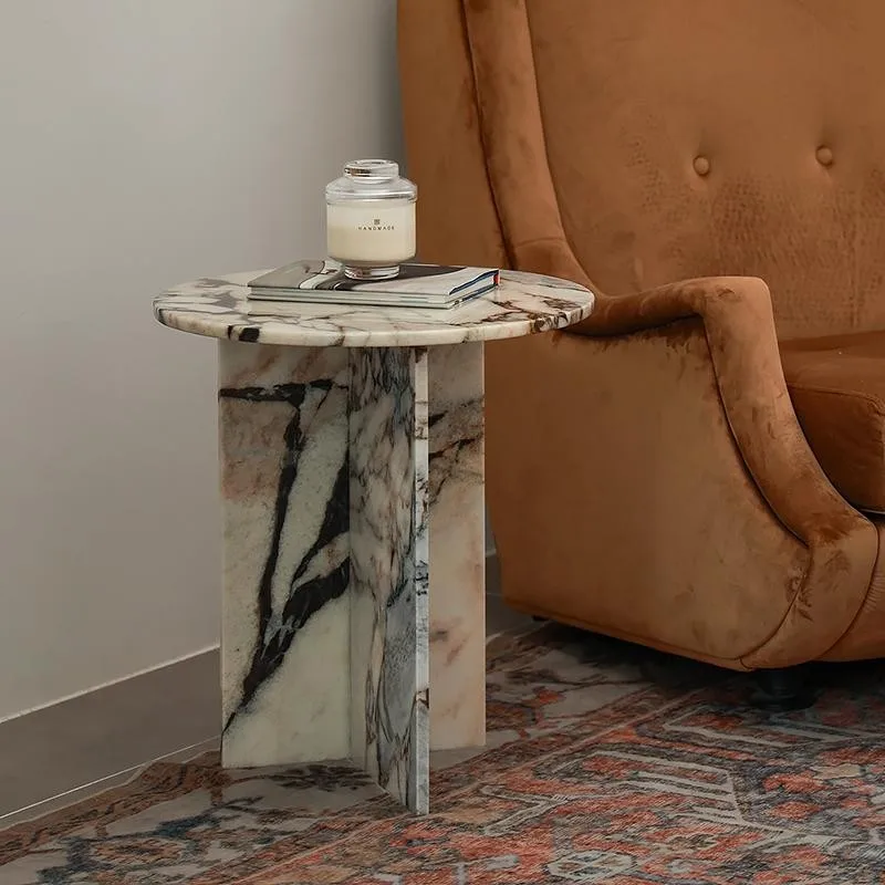 Bulgari Marble Round Side Table Nordic Light Luxury Style Creative Design Hotel Villa Lobby Art Vase Display Table 45x45x50cm