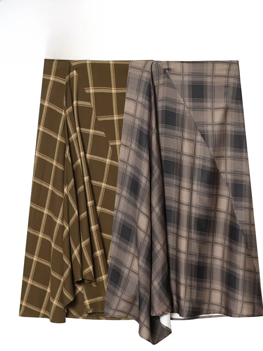 

Faionable Layered Plaid Midi Skirt Women's Spring New Arrival Low Waist A-Line Skirt Polyester Fabric Iron-Free Treaent