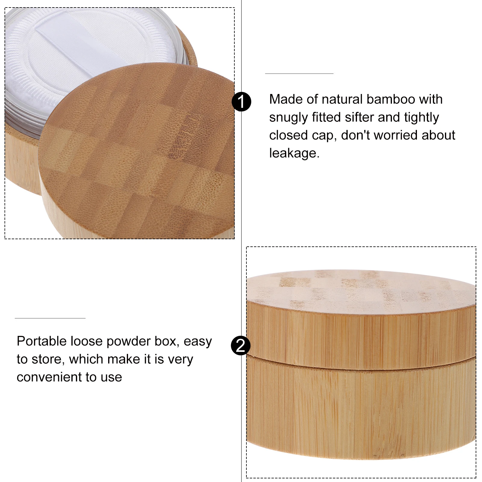 

2 Pack Containers Sifter Lids 30ml Bamboo Leakage Proof Portable Compact Makeup Makeup Powder Container Accessories
