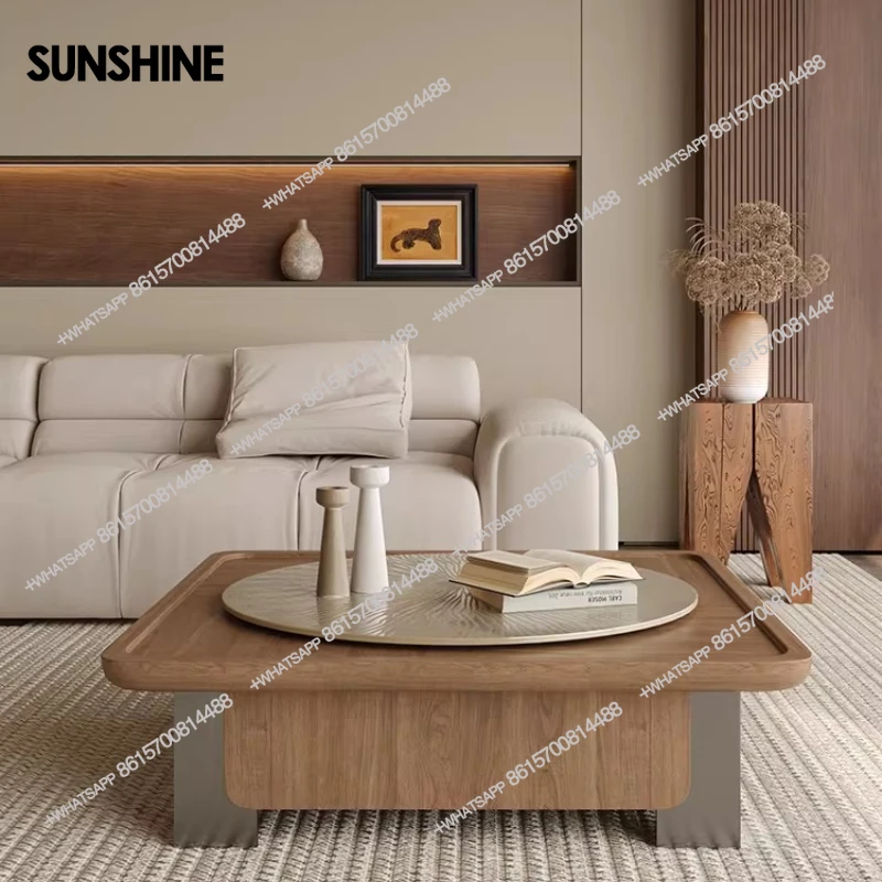 

Italian minimalist solid wood carving coffee table combination modern simple square table