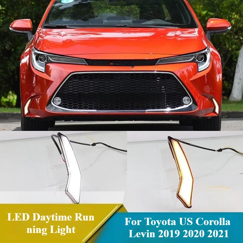 

Автомобильные противотуманные фары DRL для Toyota US Corolla L/LE/XLE Hybrid Levin 2019 2020 2021, динамический желтый указатель поворота, светодиодные дневные ходовые огни