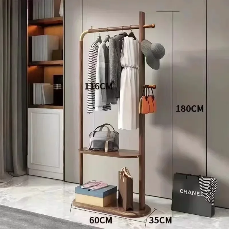 Solid wood hanger floor-to-ceiling bedroom new Chinese simple hanger indoor coat rack multi-functional rack