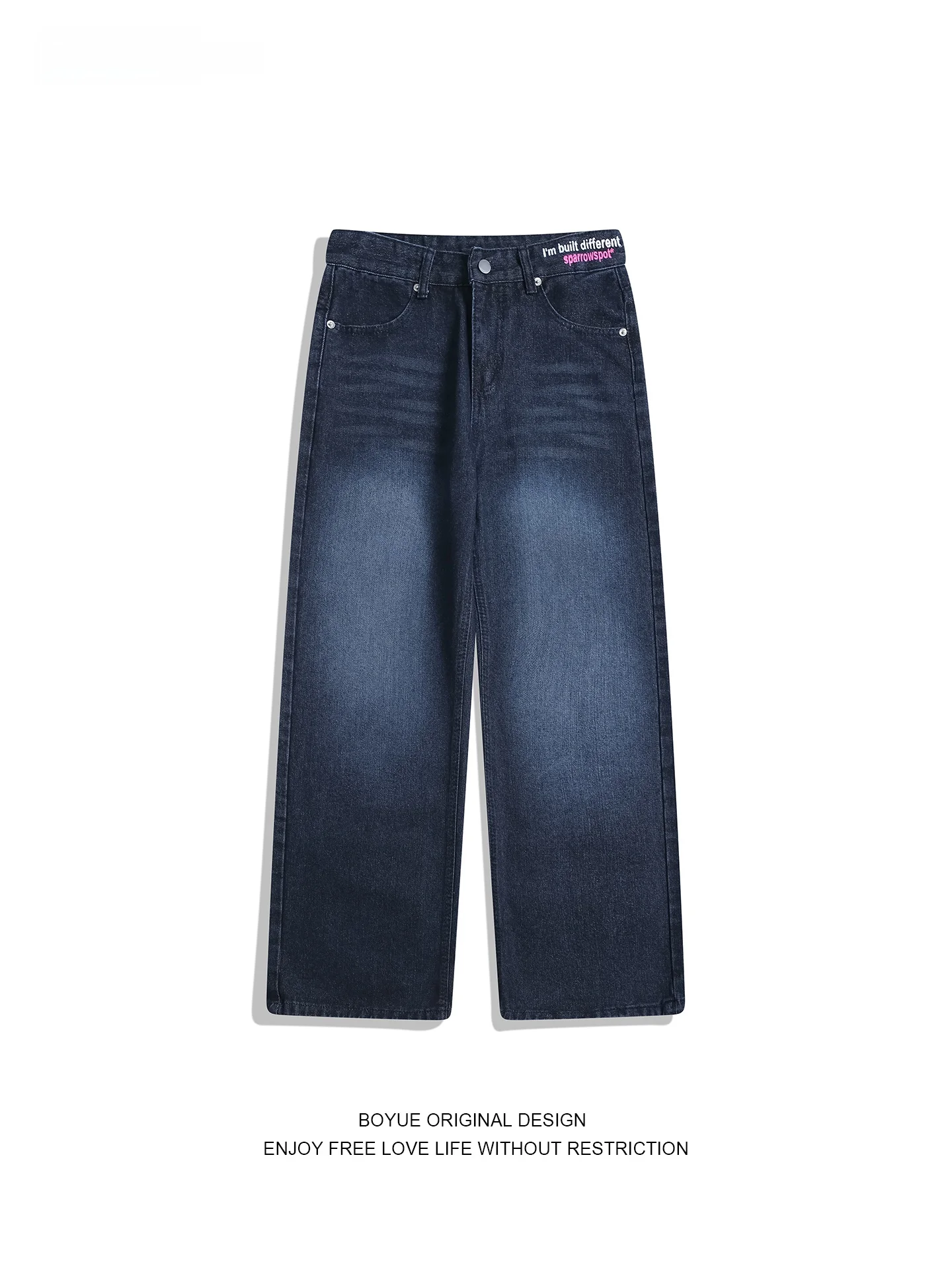 

Boyue American fiti Letter fiti Jeans Men's Women's Wide Leg Casual Slimming Jeans Cotton Polyester Blend Casual Jeans