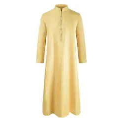 Bata de cuello alto de moda islámica musulmana para hombres, Oriente Medio, Turquía, Thobe Jubba, Arabia Saudita, Dubai, kaftanes diarios de Color sólido, nuevo